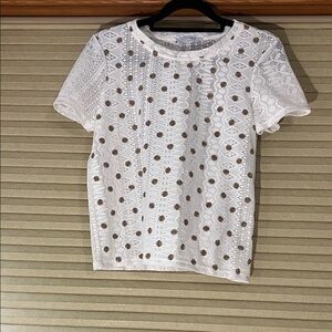 Zara White Short Sleeve Lace Top